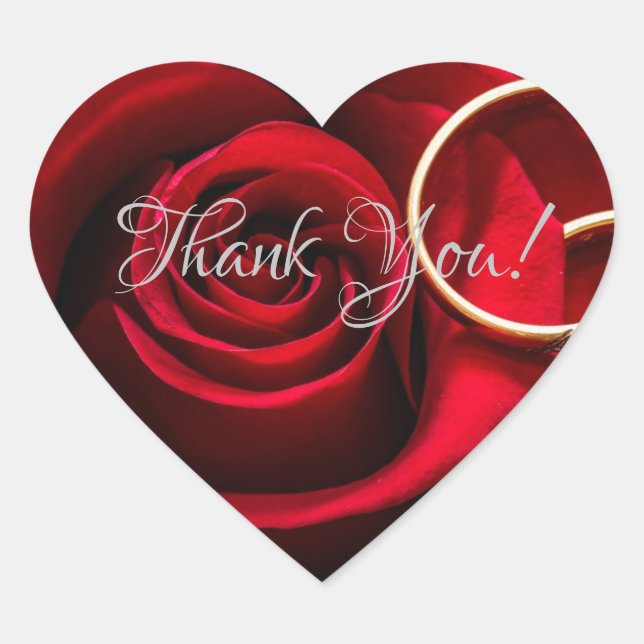 Floral Red Rose  with Ring  Wedding Heart Sticker (Front)
