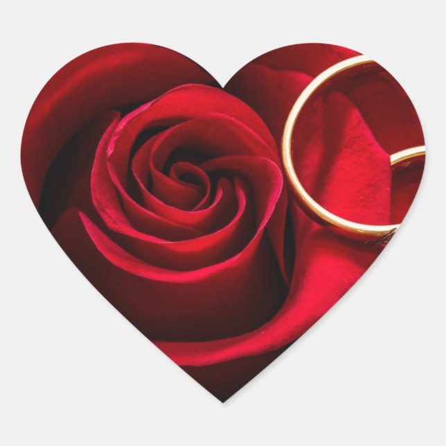 Floral Red Rose  with Ring  Wedding Heart Sticker (Front)