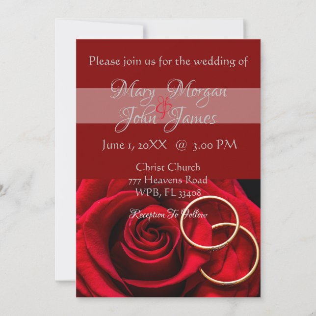 Floral Red Rose  with Ring  Wedding Invitation (Front)