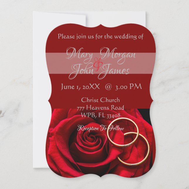 Floral Red Rose  with Ring  Wedding Invitation (Front)
