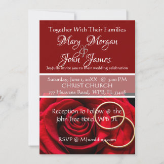 Floral Red Rose with Ring Wedding Invitation