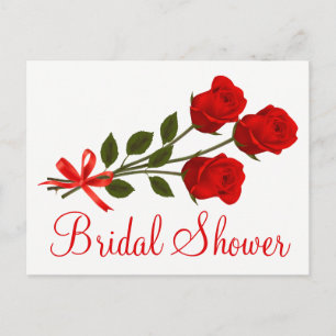 Floral Red Roses Bridal Shower Flowers Wedding Invitation Postcard