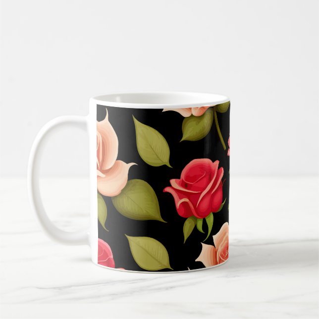 Floral Red Roses Coffee Mug (Left)