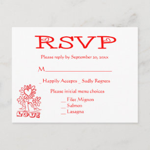 Floral Red RSVP Love Flowers & Hearts Wedding Invitation Postcard