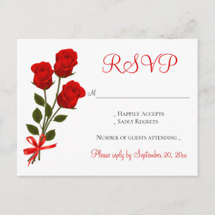 Floral Red RSVP Rose Flower Wedding Card