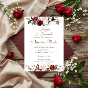 Floral Red Spanish Wedding Invitation