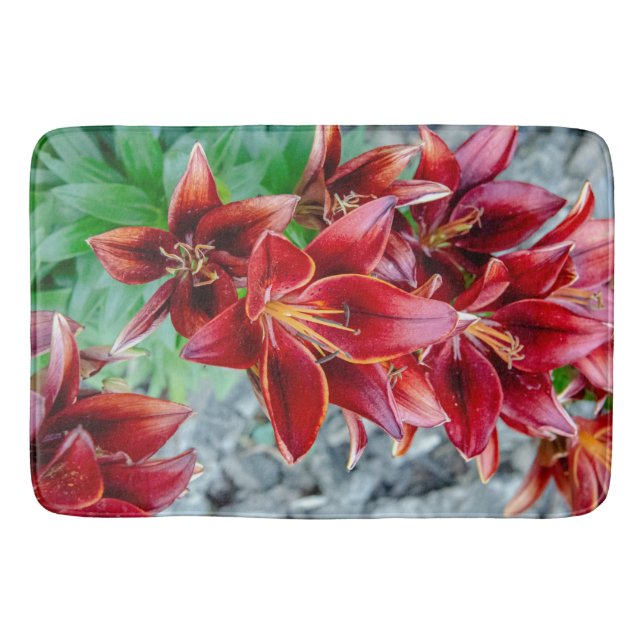 Floral Red Stargazer Lily Photography Bath Mat (Front)