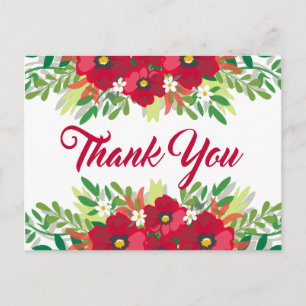 Floral Red Thank You Burgundy Flowers Postcard