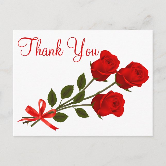 Floral Red Thank You Rose Flower - Wedding Love Postcard (Front)