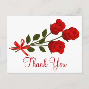 Floral Red Thank You Rose Flower - Wedding Love Postcard