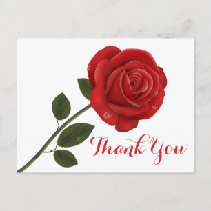 Floral Red Thank You Rose Flower - Wedding Love Postcard