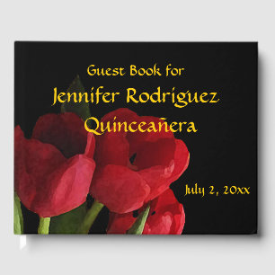 Floral Red Tulip Flowers Quinceañera Guest Book