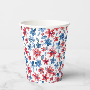 Floral Red White and Blue Paper Cup 4th July