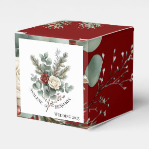 Floral Red White Christmas Rose Wedding Favour Box
