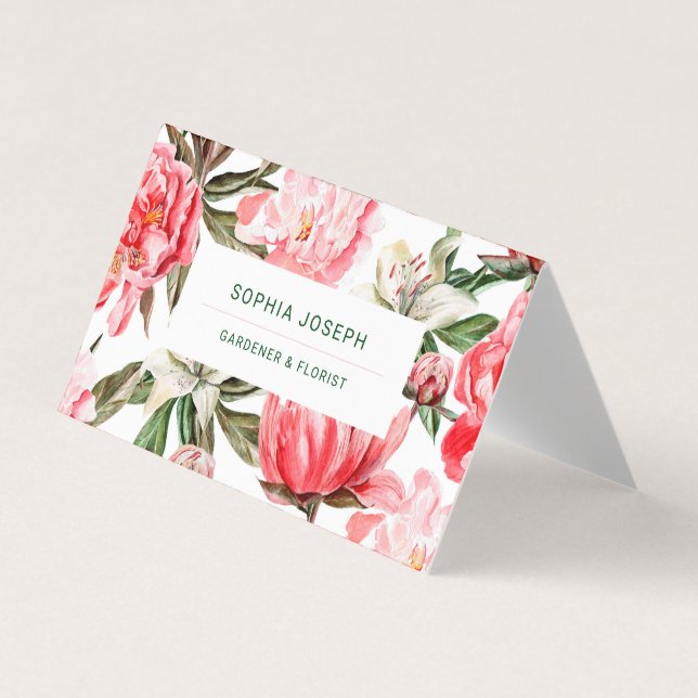 Floral Red White Pink Watercolor  Business Card (Front)