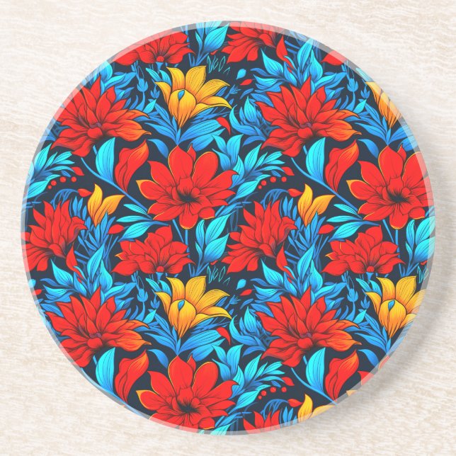 Floral Red yellow Flowers Pattern-13075 Coaster (Front)