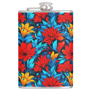 Floral Red yellow Flowers Pattern-13075 Hip Flask
