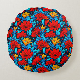 Floral Red yellow Flowers Pattern-13075 Round Cushion