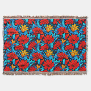 Floral Red yellow Flowers Pattern-13075 Throw Blanket