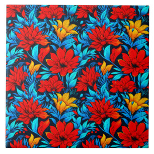 Floral Red yellow Flowers Pattern-13075 Tile