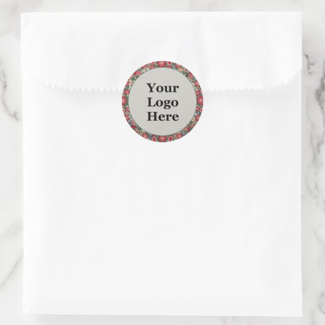 Floral Red Yellow Green Business Your Logo Here Classic Round Sticker (Bag)