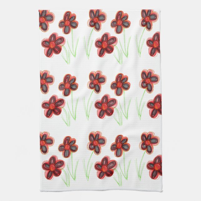 Floral Reds Tea Towel (Vertical)
