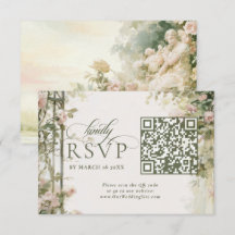 Floral Regency Garden RSVP Card with QR Code