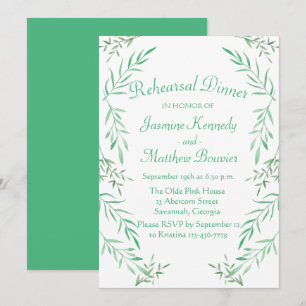 Floral Rehearsal Dinner Green Laurel Leaves Invitation