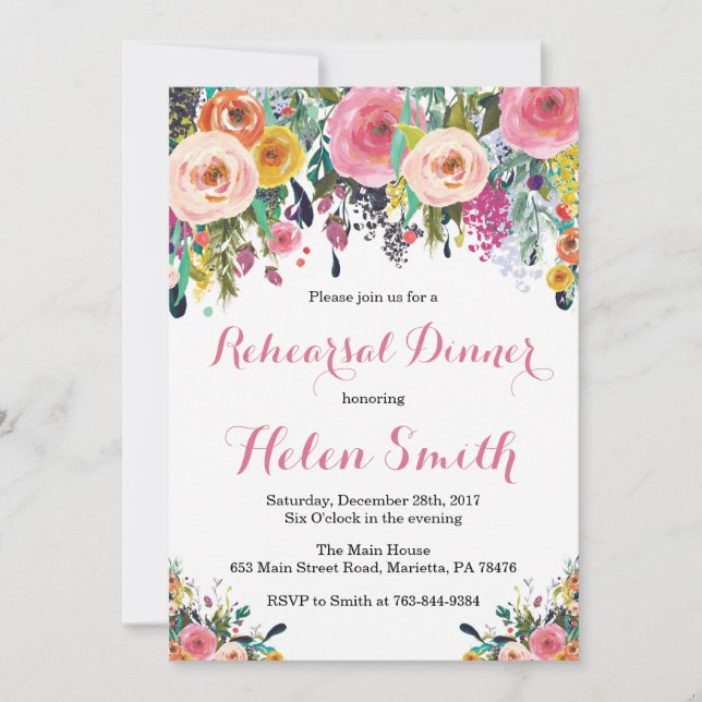 Floral Rehearsal Dinner Invitation Card (Front)