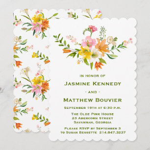 Floral Rehearsal Dinner Lily Flowers Orange, Green Invitation
