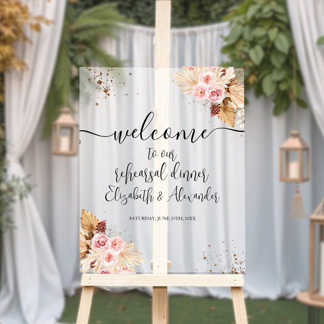 Floral Rehearsal Dinner Welcome Acrylic Sign (Creator Uploaded)