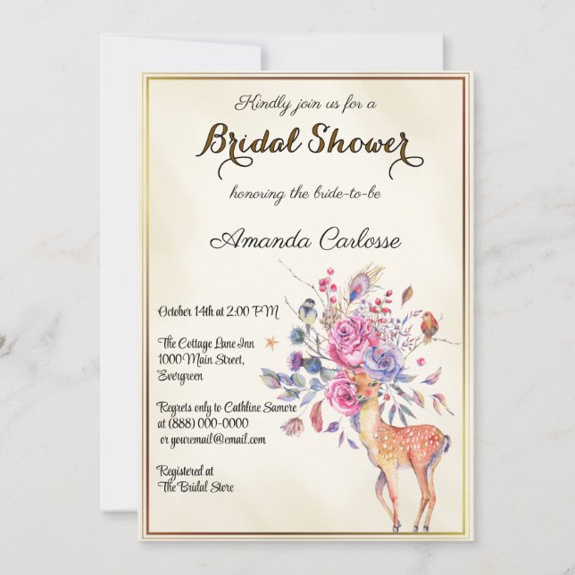  Floral  Reindeer Bridal Shower Party Invitation (Front)