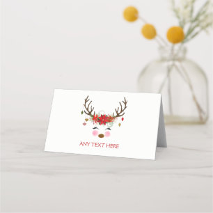 Floral Reindeer Holiday Christmas Party Food Tent Place Card