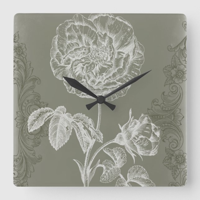 Floral Relief I Square Wall Clock (Front)