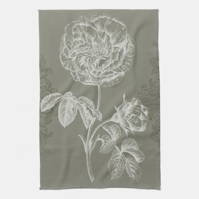 Floral Relief I Tea Towel (Vertical)