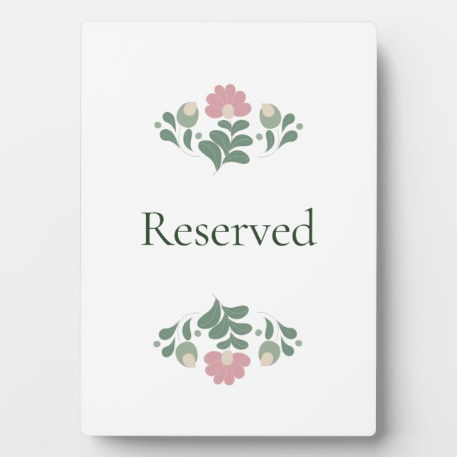 Floral Reserved Wedding Sign Plaque (Front)