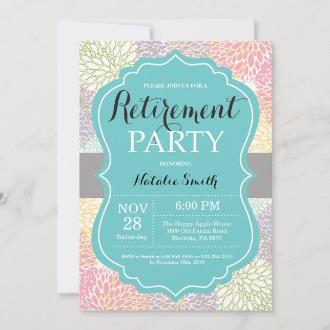 Floral Retirement Party Invitation Card (Front)
