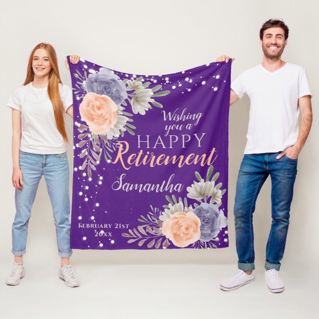 Floral Retirement Peony Rose Purple  Fleece Blanket (In Situ)