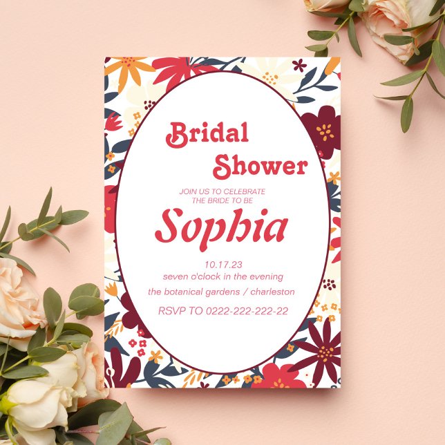 floral retro70S groovy hippie BRIDAL SHOWER  Invitation (Creator Uploaded)
