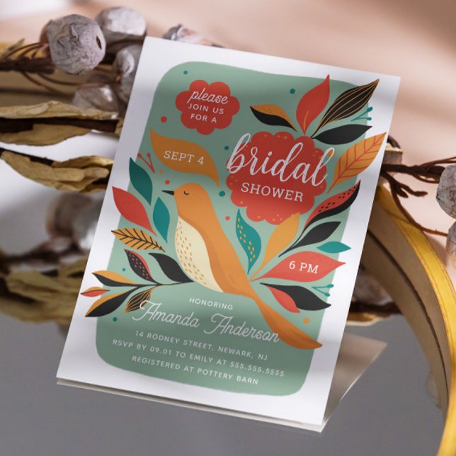 Floral retro bird. Animal botanical bridal shower Invitation (Creator Uploaded)