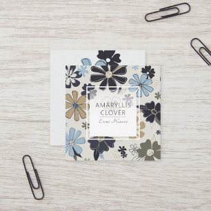Floral Retro Blue Pattern Square Business Card