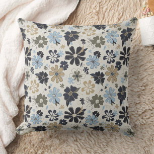 Floral Retro Blue Tan Pattern Cushion