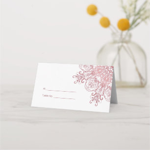 floral retro coral mandala place card