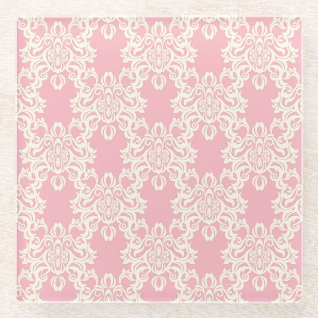Floral retro damask glass coaster (Front)