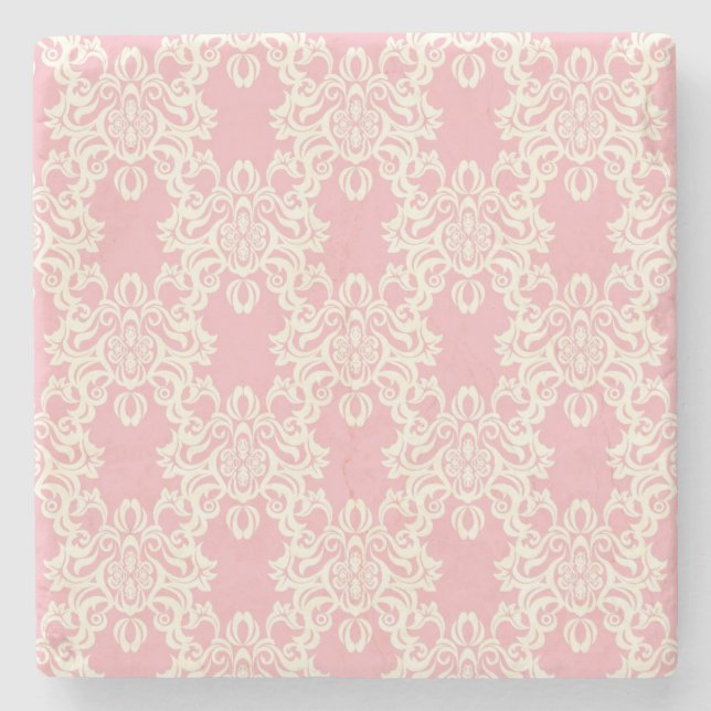 Floral retro damask stone coaster (Front)