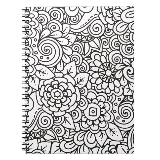 Floral Retro Doodle Spiral Notebook (Front)