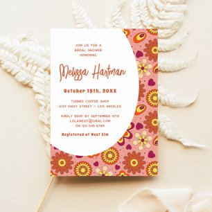 Floral Retro Groovy Bridal Shower Invitation