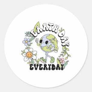 Floral Retro Groovy Earth Day Everyday  Classic Round Sticker