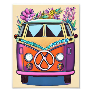 Floral Retro Hippie Van Vintage Art Photo Print