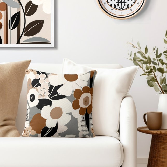 Floral Retro Mid Century Modern Cushion (Style with the perfect blend of floral style & retro elegance to your living space.)